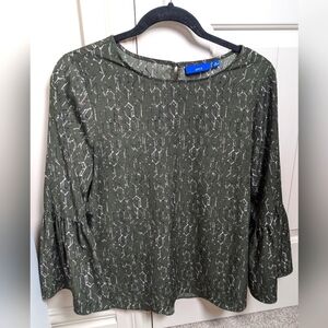 Women's Geometric Blouse with Trumpet Sleeves